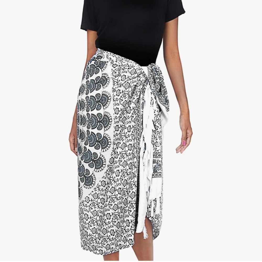 Elegant Black and White Sarong Swimwear